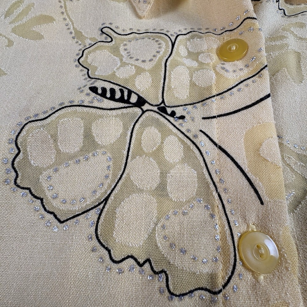 Alfred Dunner Blouse Women 14 Yellow Butterfly Button Up Silver Sparkle Coastal - Picture 4 of 12